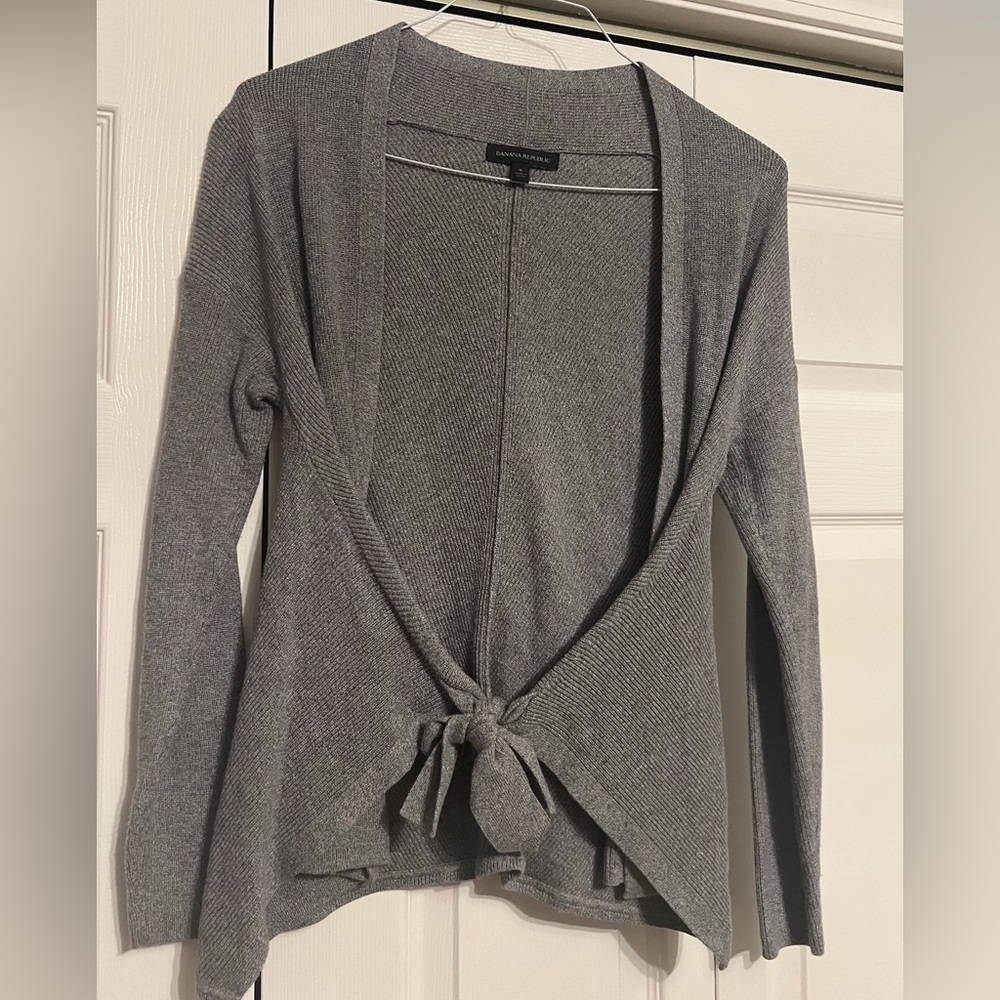 Banana Republic Gray Ribbed Knit Open Tie Front Long Sleeve Cardigan Sweater S